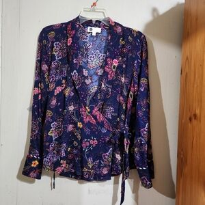 Anthropologie Navy and Pink Floral Button Down Shirt